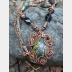 Green and Black Epidote Cabochon copper wire weave pendant with onyx and viking