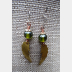 Bead and feather brass dangle earrings