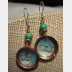 Recycled tin copper dangle earrings with turquoise bead