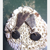 Om  natural stone German silver beach rock dangle earrings