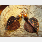Tribal fold form heart dangle earrings