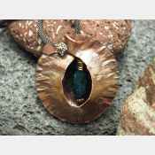 Fold form tribal pendant with azurite with malachite gemstone