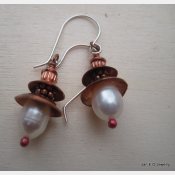 Fresh water white pearl and copper dangle earrings