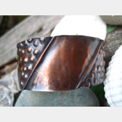 Textured copper fold form antiqued tribal cuff bracelet