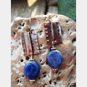 Tribal fold form copper and sodalite healing earrings
