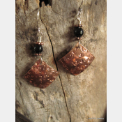 Textured copper and black onyx primitive dangle earrings