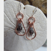 Smoky quartz gemstone drop dangles with copper and silver hoop earrings healing