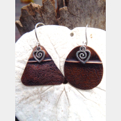 Tribal copper forged foldform boho gypsy hippie dangle mix matched earrings