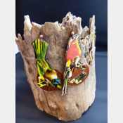 Large and light statement tin dangle earrings of birds