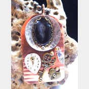 Mixed metals steampunk copper pendant with old tintype photo and charms