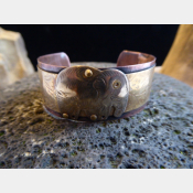 Mixed metal copper and nugold primitive elephant cuff bracelet