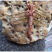 Handmade wire wrap nugold winged dragonfly pendant- Insight