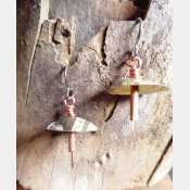 Recycled vintage tin and copper mixed metal dangle boho mushroom earrings