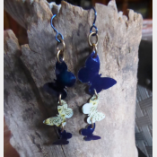 Butterfly long tin dangle earrings in blue