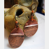 Tribal copper forged foldform boho gypsy hippie dangle oval earrings Cancel