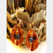 Copper foldform dangle earrings fresh water blue pearl