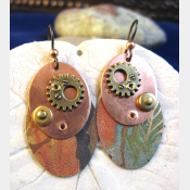 Steampunk mixed metal copper and recycled tin dangle earrings- Trashy Tinsel