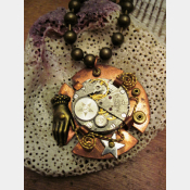 Steampunk watchworks mixed metal copper pendant