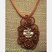 Silver and Copper Handmade Moon Face Pendant