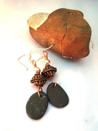Copper and Natural rock earrings