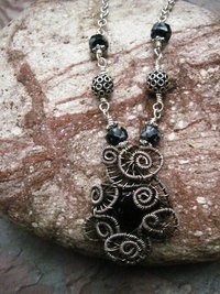 Black Onyx Cabochon Sterling Silver Wire Wrap Cabochon- Mirror to the Soul