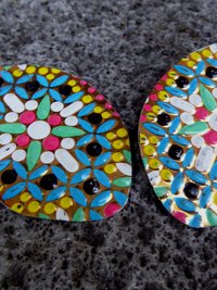 Colorful dangle statement earrings from recycled vintage tin