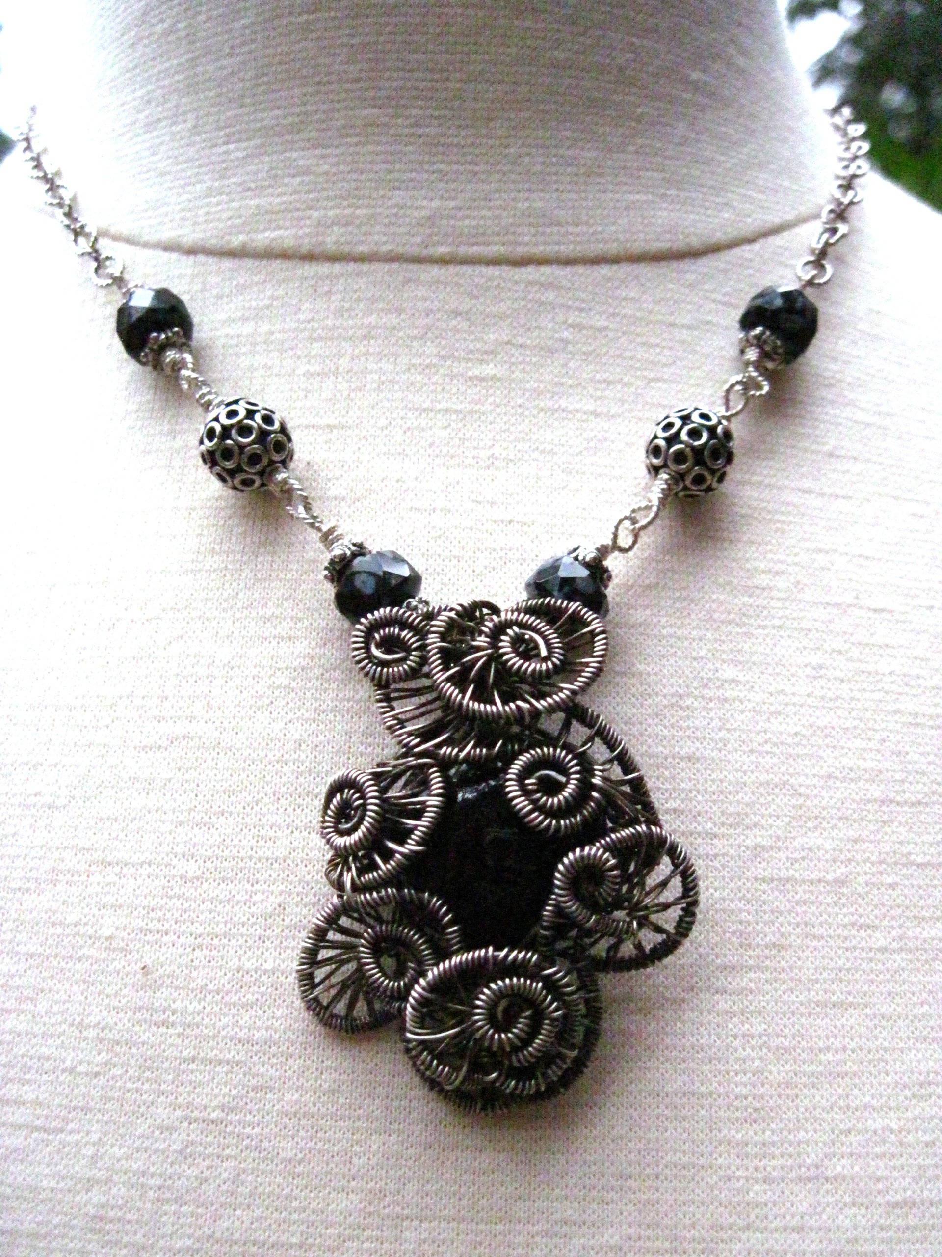Black Onyx Cabochon Sterling Silver Wire Wrap Cabochon- Mirror to the Soul