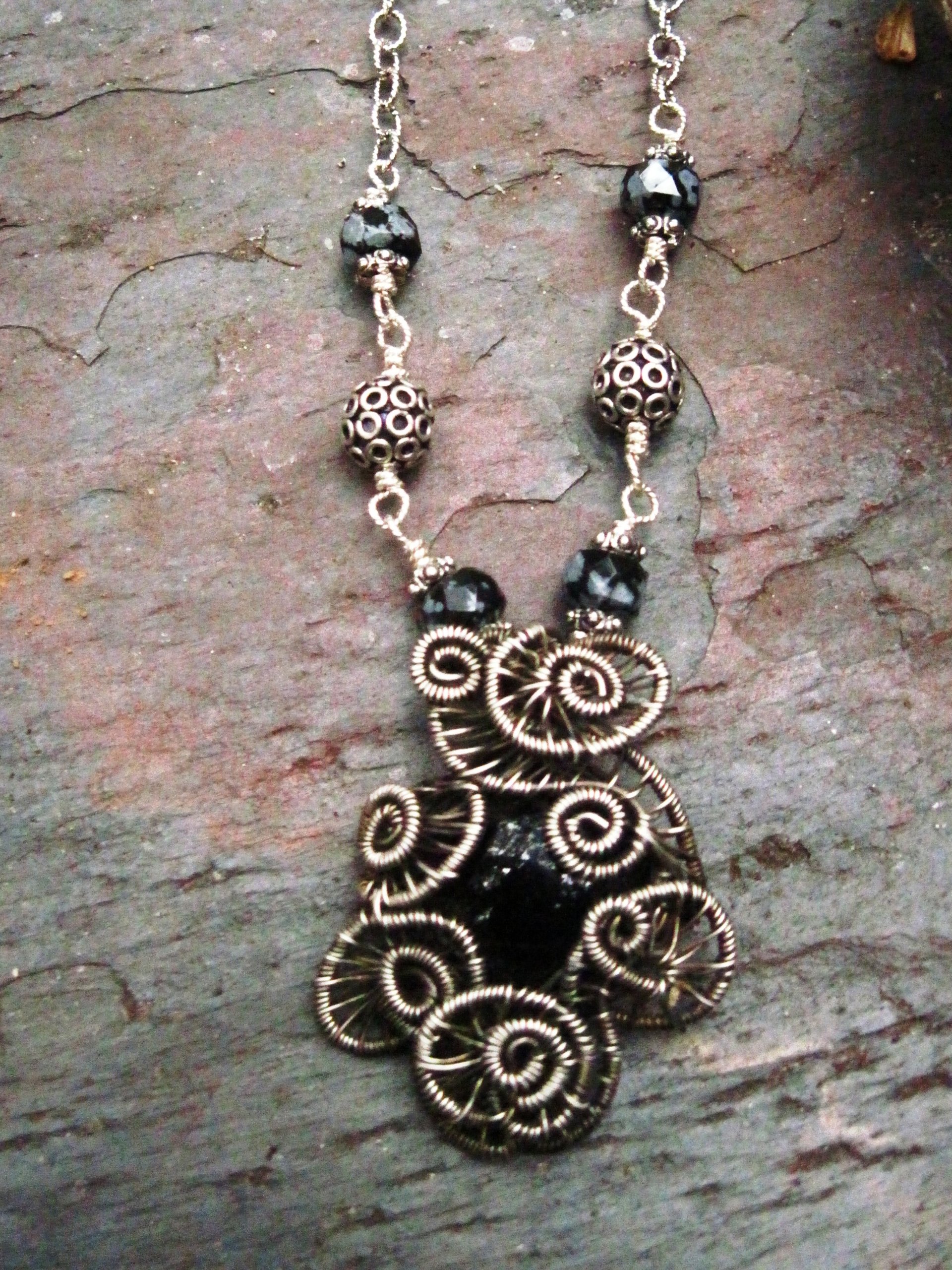 Black Onyx Cabochon Sterling Silver Wire Wrap Cabochon- Mirror to the Soul