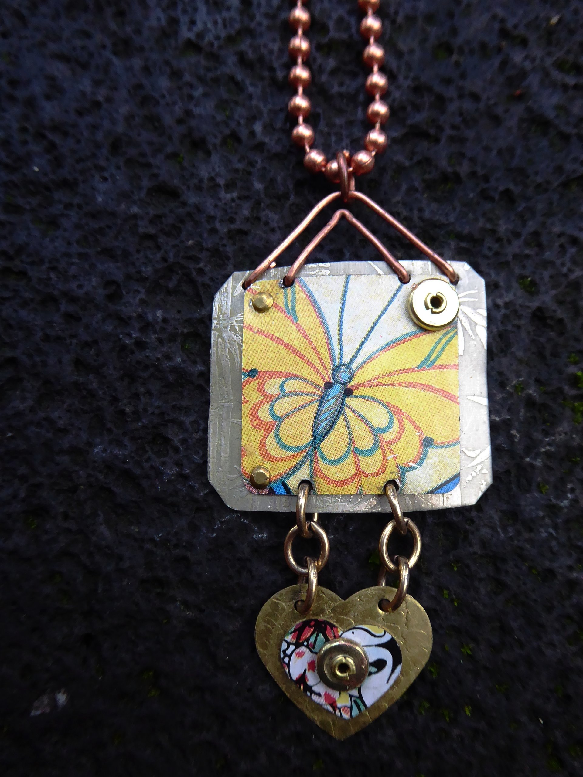 Trashy tin butterfly mixed metal love pendant