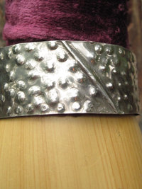 Tribal German silver fold form forged textured primative cuff bracelet