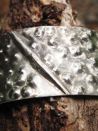 Tribal German silver fold form forged textured primative cuff bracelet