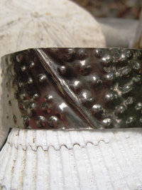 Tribal German silver fold form forged textured primative cuff bracelet
