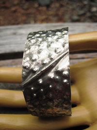 Tribal German silver fold form forged textured primative cuff bracelet