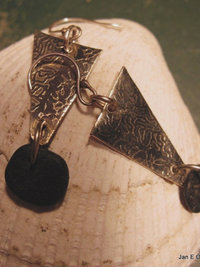 Om  natural stone German silver beach rock dangle earrings