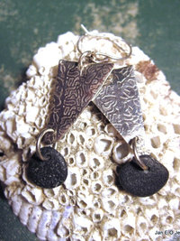Om  natural stone German silver beach rock dangle earrings