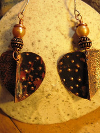 Tribal fold form heart dangle earrings