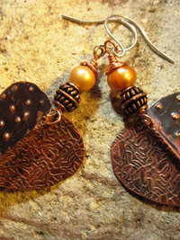 Tribal fold form heart dangle earrings