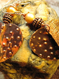 Tribal fold form heart dangle earrings