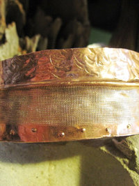 Tribal primitive copper fold form hammered forged cuff