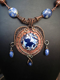 Mixed metal heart shaped pendant with recycled vintage tin, sodalite, statement