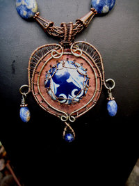 Mixed metal heart shaped pendant with recycled vintage tin, sodalite, statement