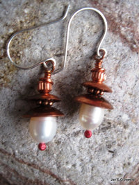 Fresh water white pearl and copper dangle earrings