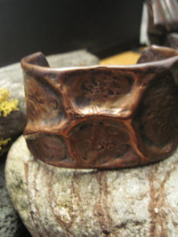 Wide Tribal  Air Chased Copper Cuff Bracelet Forged