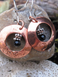 Copper moon earrings with beads