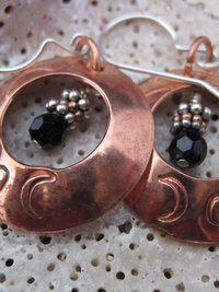 Copper moon earrings with beads