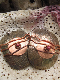 Etched silver and copper earrings