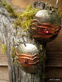 Etched silver and copper earrings