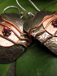 Etched silver and copper earrings