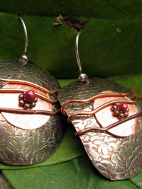 Etched silver and copper earrings