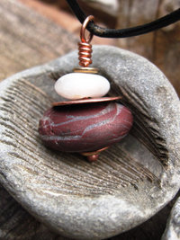 Red jasper and white stacked rock pendant
